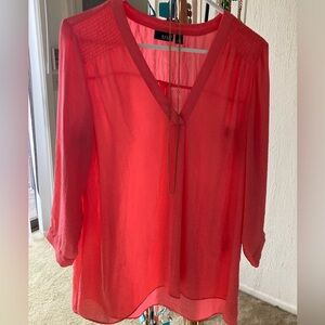 a.n.a. Coral Sheer Cool V-Neck Tunic